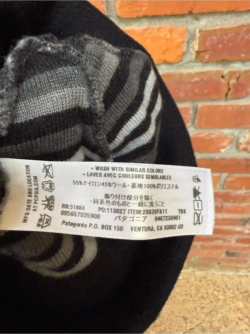Patagonia Kids Black & Gray Striped Beanie